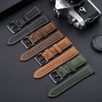 Crazy Horse Layer Frosted Silver Buckle Watch Leather Watch Band, Size: 22mm