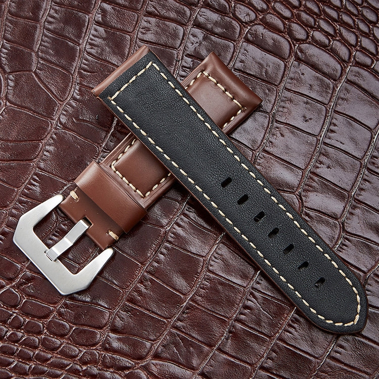 Crazy Horse Layer Frosted Silver Buckle Watch Leather Watch Band, Size: 26mm
