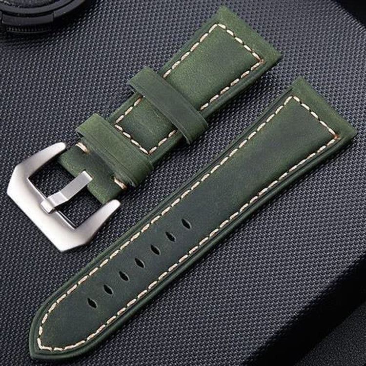 Crazy Horse Layer Frosted Silver Buckle Watch Leather Watch Band, Size: 26mm Army Green