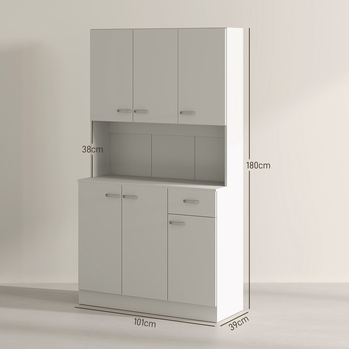 Freestanding Kitchen Cupboard, Storage Cabinet with Doors Cream White
