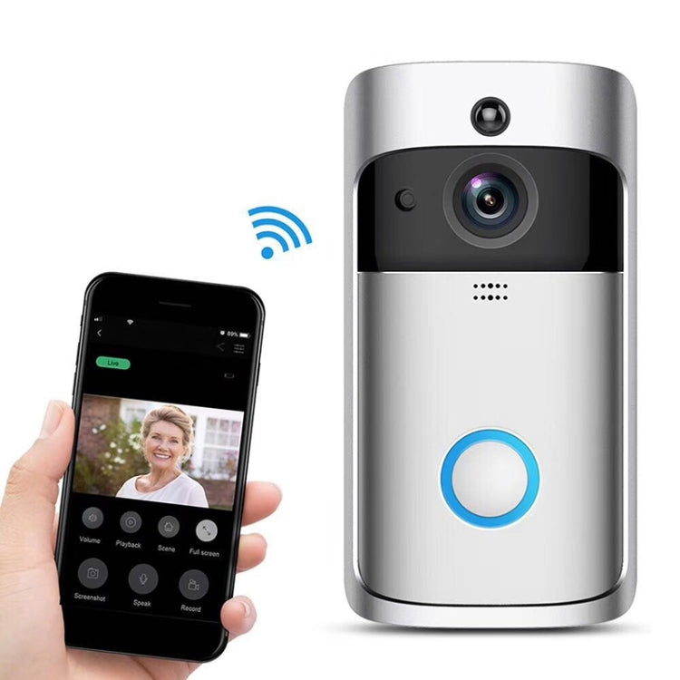 M4 720P Smart WIFI Ultra Low Power Video PIR Visual Doorbell with 3 Battery Slots,Support Mobile Phone Remote Monitoring & Night Vision & 166 Degree Wide-angle Camera Lens – Durable Build, Easy to Use Silver