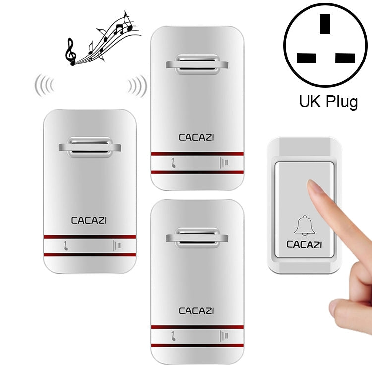 CACAZI V027G One Button Three Receivers Self-Powered Wireless Home Kinetic Electronic Doorbell, UK Plug, 1 Button 3 Receivers – Waterproof 1 Button 3 Receivers WD6017UK