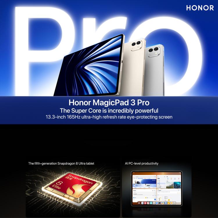 Honor MagicPad3 Pro 13.3 inch WiFi Tablet PC, 12GB+512GB MagicOS 10.0 Qualcomm Snapdragon 8 Lite Gen5 Octa Core, 12GB+512GB – Fast Charging, Bluetooth