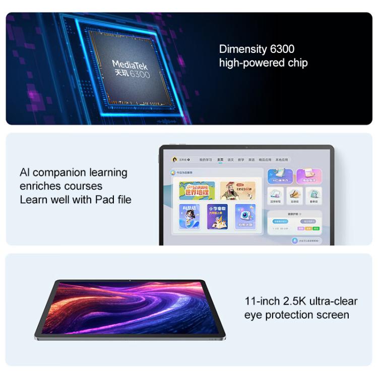 Lenovo Xiaoxin Pad 11 inch WiFi Tablet, 8GB+128GB, Android 15, MediaTek Dimensity 6300 Octa Core,US Plug, 8GB+128GB, 8GB+128GB WiFi – Card Slot