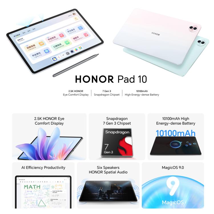 Honor Pad 10 WiFi Tablet PC, 12.1 inch 8GB+128GB MagicOS 9.0 Qualcomm Snapdragon 7 Gen3 Octa Core, 8GB+128GB