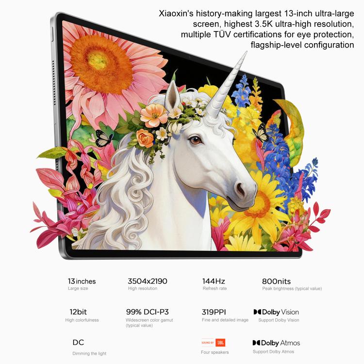 Lenovo Xiaoxin Pad Pro 13, 13 inch 3.5K AI Learning Tablet WiFi, 12GB+256GB, Android 16, Snapdragon 8s Gen4,US Plug, 12GB+256GB – Durable Build, Easy to Use