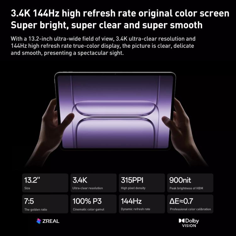 OnePlus Pad 2 Pro 13.2 inch WiFi Tablet PC, 12GB+256GB ColorOS 15.0 Qualcomm Snapdragon 8 Ultra Octa Core CPU, 12GB+256GB