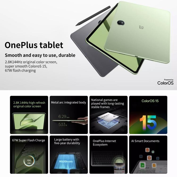 OnePlus Pad 11.61 inch Tablet PC, 12GB+512GB, ColorOS 15.0 Dimensity 8350 Octa Core, 12GB+512GB – Magnetic, Fast Charging, Bluetooth