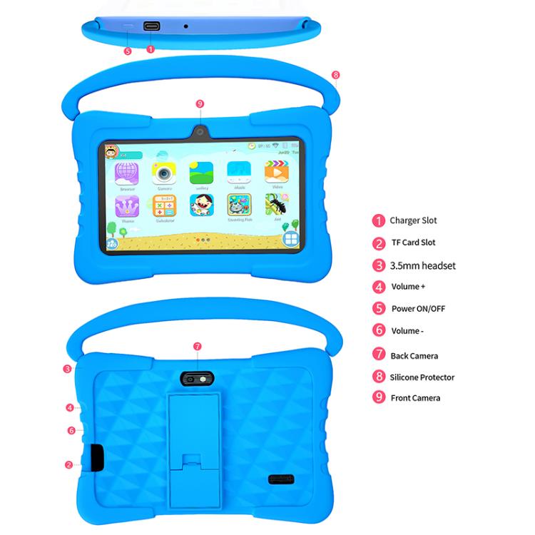 BDF K3 7 inch WiFi Kids Tablet PC with Silicone Case, 2GB+32GB, Android 8.1 MTK6735 Quad Core CPU, US Plug, 4GB+64GB