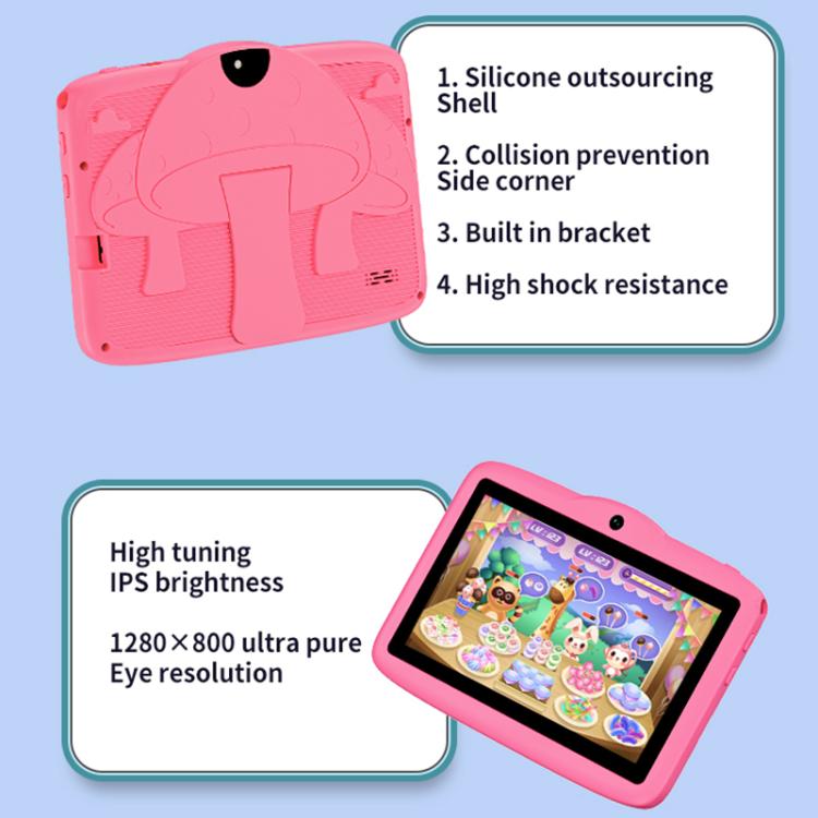 BDF 7 inch WiFi Kids Tablet PC with Mushroom Silicone Case, 1GB+16GB, Android 8.1 MTK6735 Quad Core CPU, US Plug, 3GB+32GB