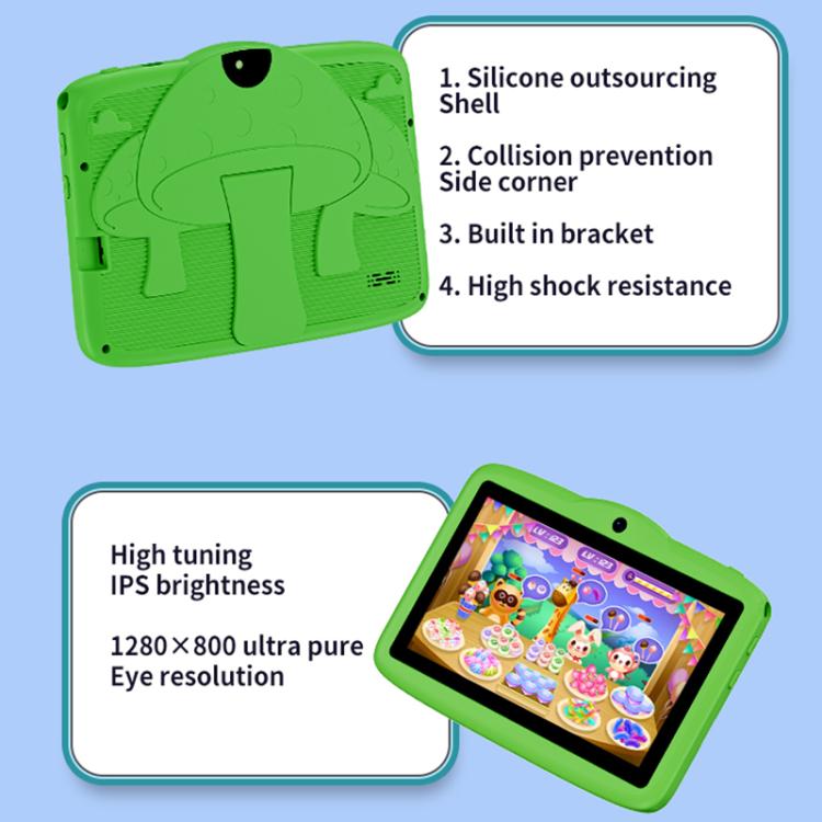 BDF 7 inch WiFi Kids Tablet PC with Mushroom Silicone Case, 2GB+32GB, Android 8.1 MTK6735 Quad Core CPU, US Plug, 4GB+64GB