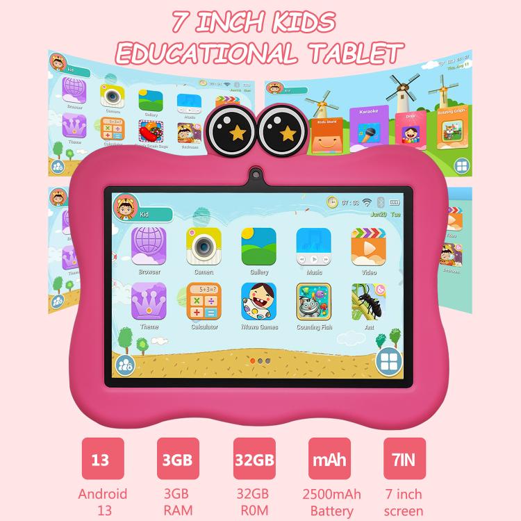 BDF 7 inch WiFi Kids Tablet PC with Crab Silicone Case, 1GB+16GB, Android 8.1 MTK6735 Quad Core CPU, US Plug, 3GB+32GB – Card Slot