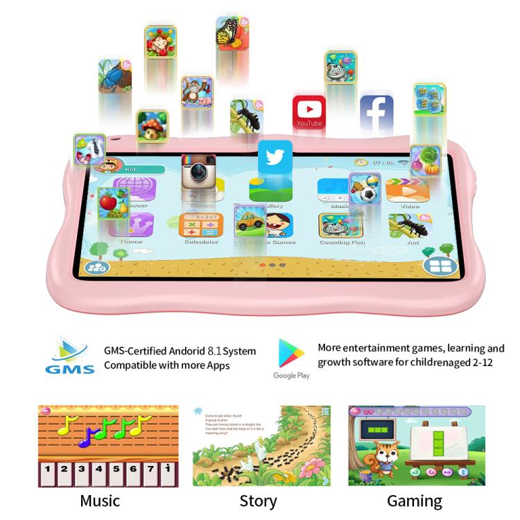 BDF 7 inch WiFi Kids Tablet PC with Spaceman Silicone Case, 2GB+32GB, Android 8.1 MTK6735 Quad Core CPU, US Plug, 4GB+64GB