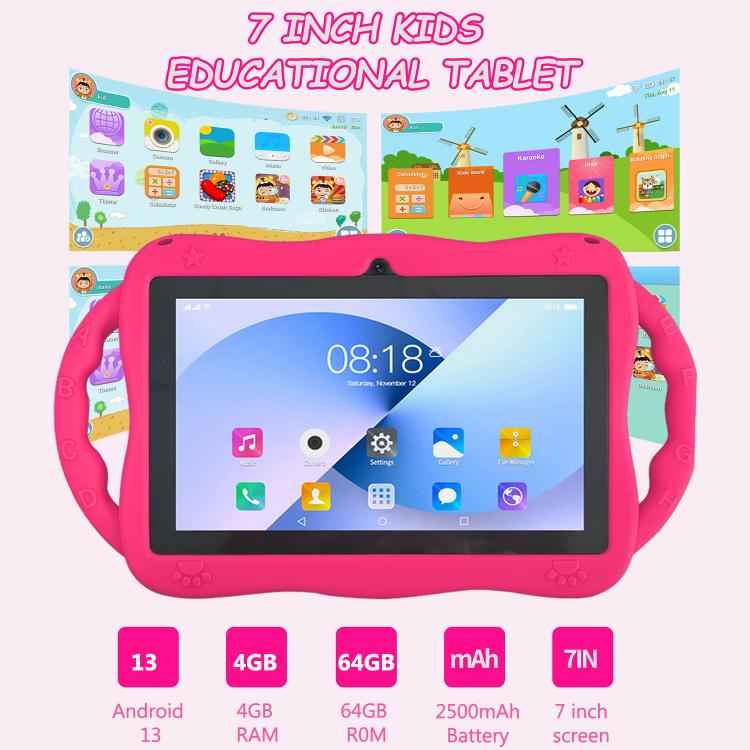 BDF 7 inch WiFi Kids Tablet PC with Giraffe Silicone Case, 2GB+32GB, Android 8.1 MTK6735 Quad Core CPU, US Plug, 4GB+64GB – Card Slot