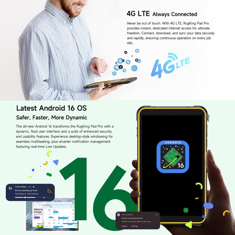 Ulefone Rugking Pad Pro Rugged Tablet PC, 8GB+128GB, 8.68 inch Android 16 Unisoc T7250 Octa Core 4G Network, EU Plug – Magnetic, Card Slot, Bluetooth