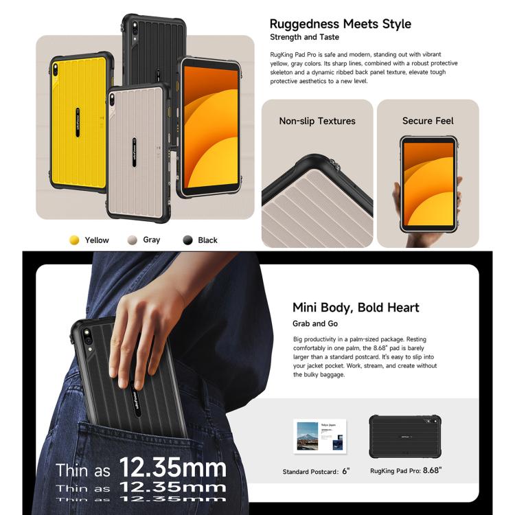 Ulefone Rugking Pad Pro Rugged Tablet PC, 8GB+128GB, 8.68 inch Android 16 Unisoc T7250 Octa Core 4G Network, EU Plug – Magnetic, Card Slot, Bluetooth