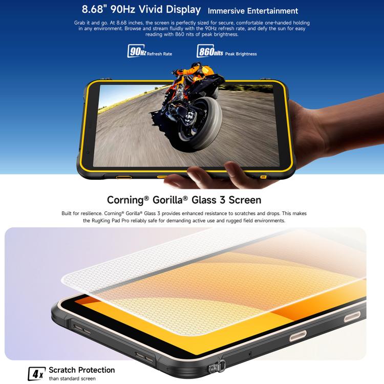 Ulefone Rugking Pad Pro Rugged Tablet PC, 8GB+128GB, 8.68 inch Android 16 Unisoc T7250 Octa Core 4G Network, EU Plug – Magnetic, Card Slot, Bluetooth