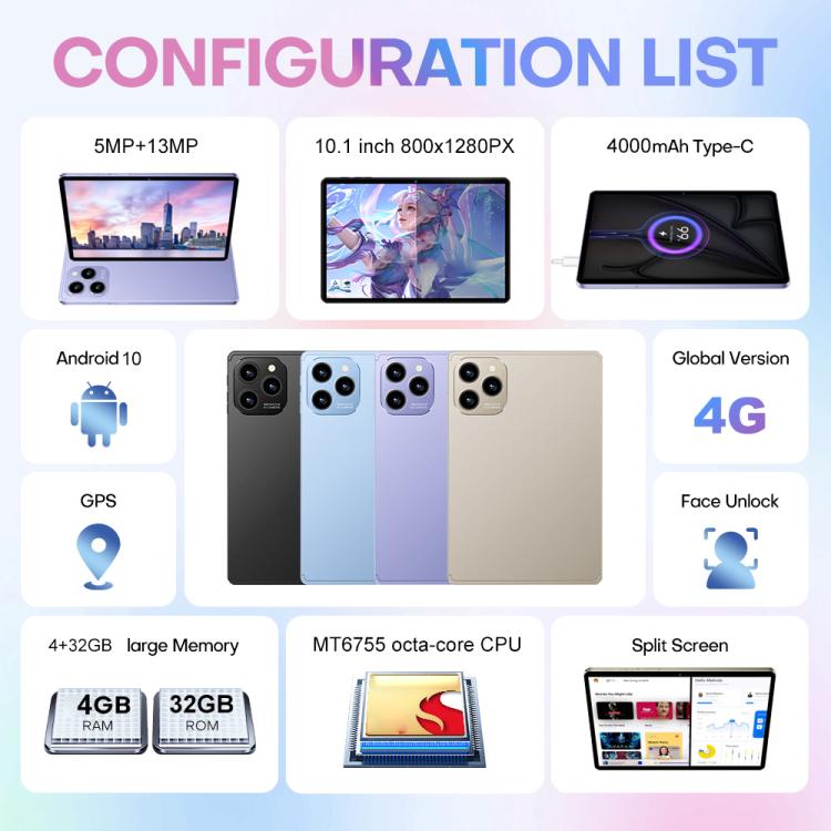 Pad 8 Pro 10.1 inch 4G LTE Tablet PC Combo Set, 4GB+32GB, Android 10 MT6755 Octa Core, with Keyboard / Mouse / Leather Case, UK Plug, UK Plug – Leather, Fast Charging, Bluetooth