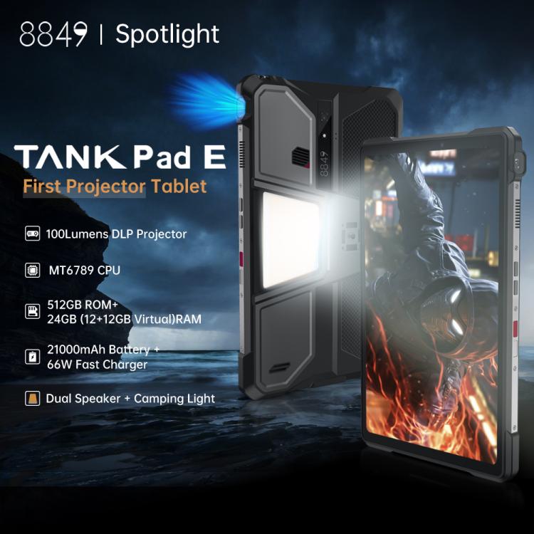 Unihertz 8849 Tank Pad E Rugged Tablet PC & Projector, 12GB+512GB, 10.95 inch Android 14 MT6789 Octa Core 4G Network, EU Plug, Tank Pad E