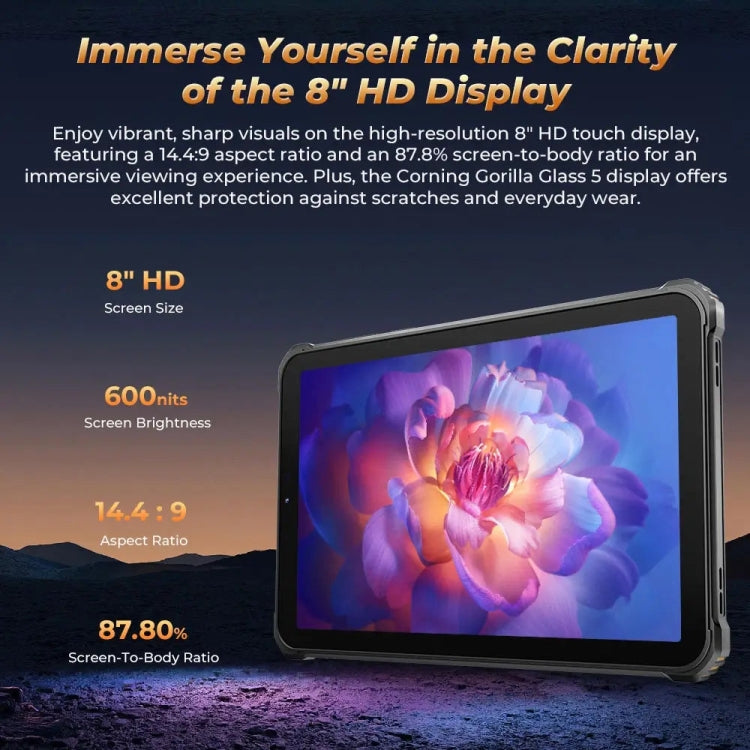 OUKITEL RT3 Pro 4G Network IP68/IP69K Rugged Tablet, 4GB+128GB, 8.0 inch Android 14 MediaTek G81 Octa-Core Support Dual SIM, EU Plug, RT3 Pro 4GB+128GB – Bluetooth