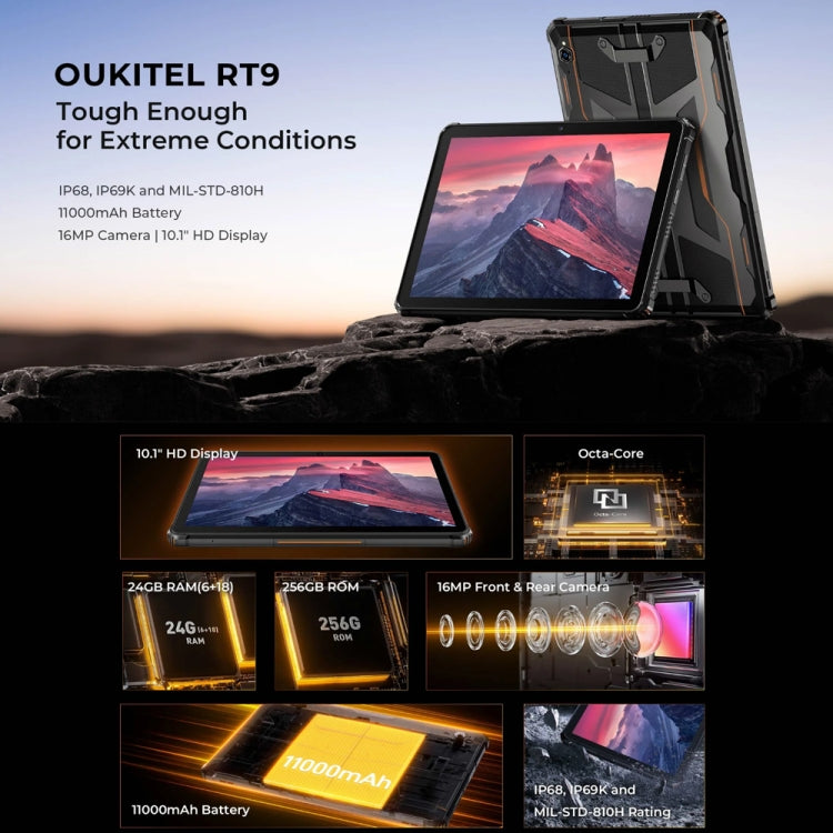 OUKITEL RT9 4G Network IP68/IP69K Rugged Tablet, 6GB+256GB, 11 inch Android 14 Unisoc T606 Octa-Core Support Dual SIM, EU Plug, RT9 6GB+256GB – Bluetooth