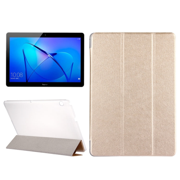 For Huawei MediaPad T3 10 9.6 inch Silk Texture Horizontal Flip Leather Case with 3-folding Holder – Flip, Leather, For MediaPad T3 9.6 inch For MediaPad T3 9.6 inch Gold