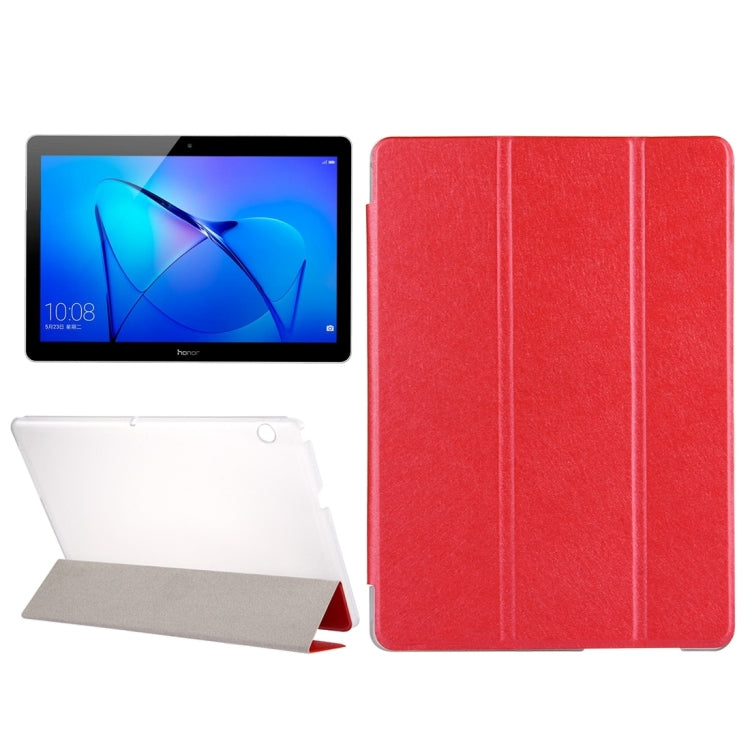 For Huawei MediaPad T3 10 9.6 inch Silk Texture Horizontal Flip Leather Case with 3-folding Holder – Flip, Leather, For MediaPad T3 9.6 inch For MediaPad T3 9.6 inch Red