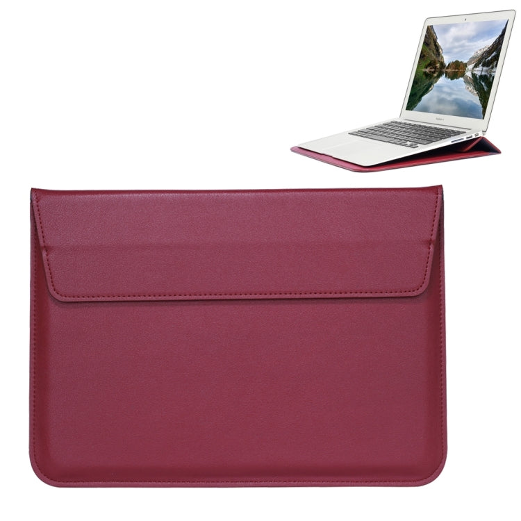 Universal Envelope Style PU Leather Case with Holder for Ultrathin Notebook Tablet PC 13.3 inch, Size: 35x25x1.5cm – Flip, Leather Wine Red