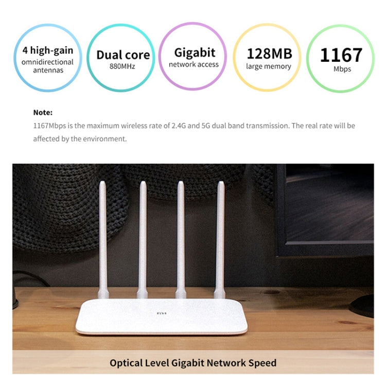 Original Xiaomi WiFi Router 4A Smart APP Control AC1200 1167Mbps 128MB 2.4GHz & 5GHz Dual-core CPU Gigabit Ethernet Port Wireless Router Repeater with 4 Antennas, Support Web & Android & iOS, US Plug, 4A (Dual-core CPU) – Durable Build, Easy to Use