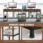 120cm Computer Desk with Power Outlets, Office Desk Study Table with 3 Fabric Drawers and 4 Storage Shelves, Rustic Brown