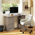 Computer Desk, Writing Table, PC Workstation with 3 Storage Shelves and Drawers, Silver Handle, for Home Office, Grey Grey