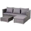 Rattan Garden Sofa Set Storage Table Wicker Patio Lounger 4-Seater Grey