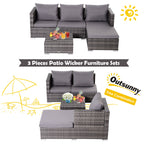 Rattan Garden Sofa Set Storage Table Wicker Patio Lounger 4-Seater Grey