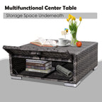 Rattan Garden Sofa Set Storage Table Wicker Patio Lounger 4-Seater Grey