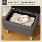 16L Linen Storage Ottoman Padded Footstool with Rubberwood Legs, Charcoal Grey