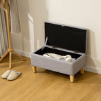 30L Linen Storage Ottoman Padded Footstool with Rubberwood Legs, Light Grey