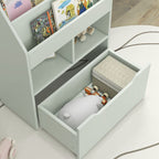 Kids Bookcase, Toy Box w/ Storage Drawer, Wheels for Bedroom