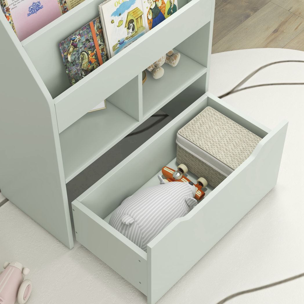 Kids Bookcase, Toy Box w/ Storage Drawer, Wheels for Bedroom
