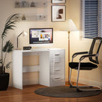 Computer Desk with Drawers, Dressing Table, High Gloss Home Office Writing Workstation, White