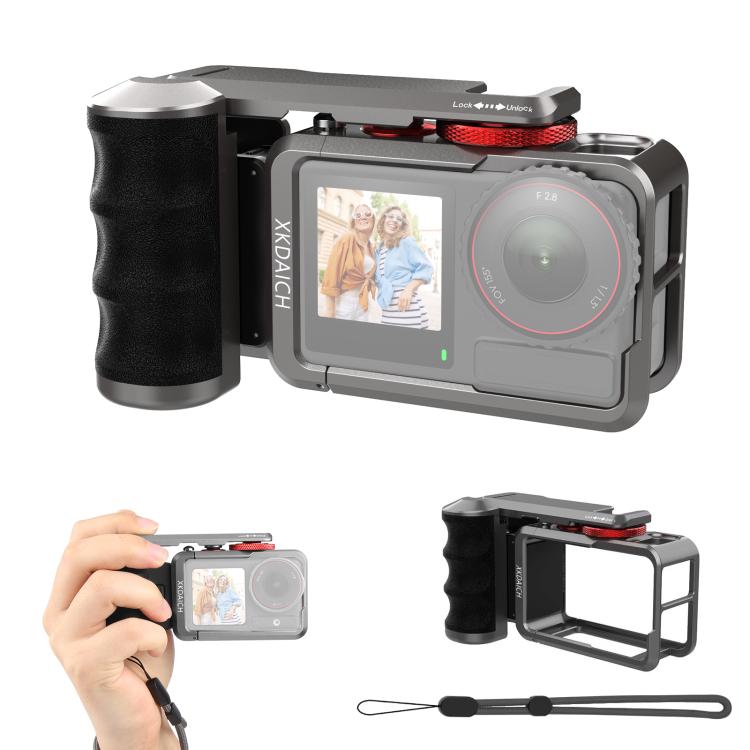 For DJI Osmo Action 5 Pro / 4 / 3 XKDAICH Metal Camera Cage Expansion Adapter with Handle Grip – Magnetic, Aluminum Alloy, Non-slip Default Title