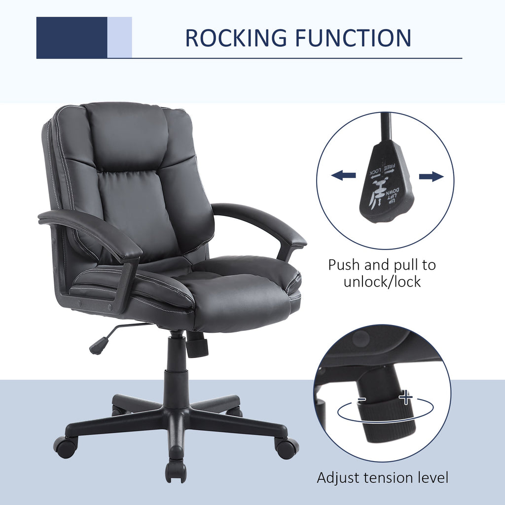 Office Chair, Computer Desk Chair, Mid Back Executive Chair with Adjustable Height and Swivel Rolling Wheels for Home Study, Black