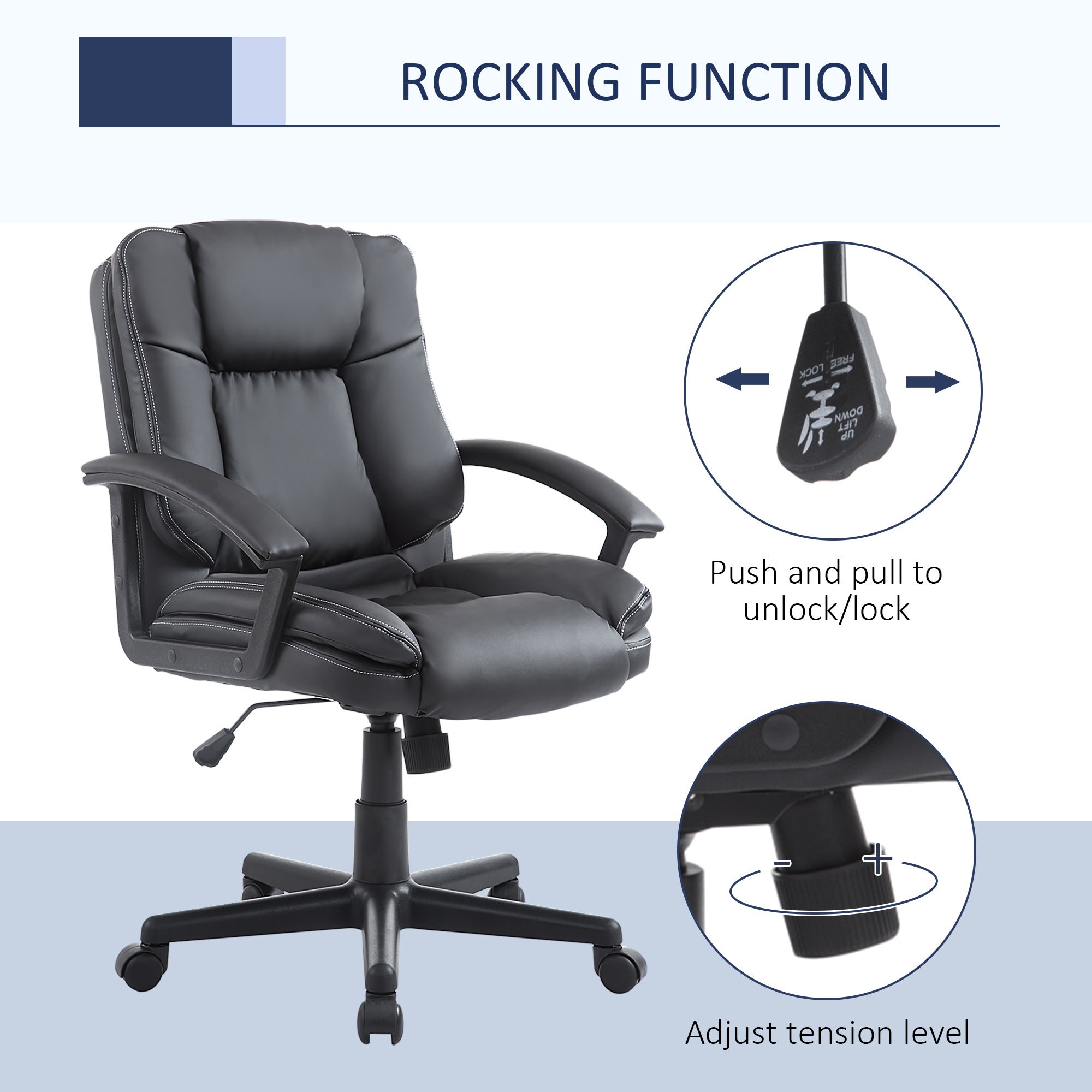 Office Chair, Computer Desk Chair, Mid Back Executive Chair with Adjustable Height and Swivel Rolling Wheels for Home Study, Black