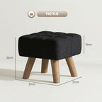 Linen-Look Square Padded Footstool - Black