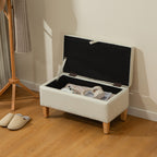 30L Linen Storage Ottoman Padded Footstool with Rubberwood Legs, Beige