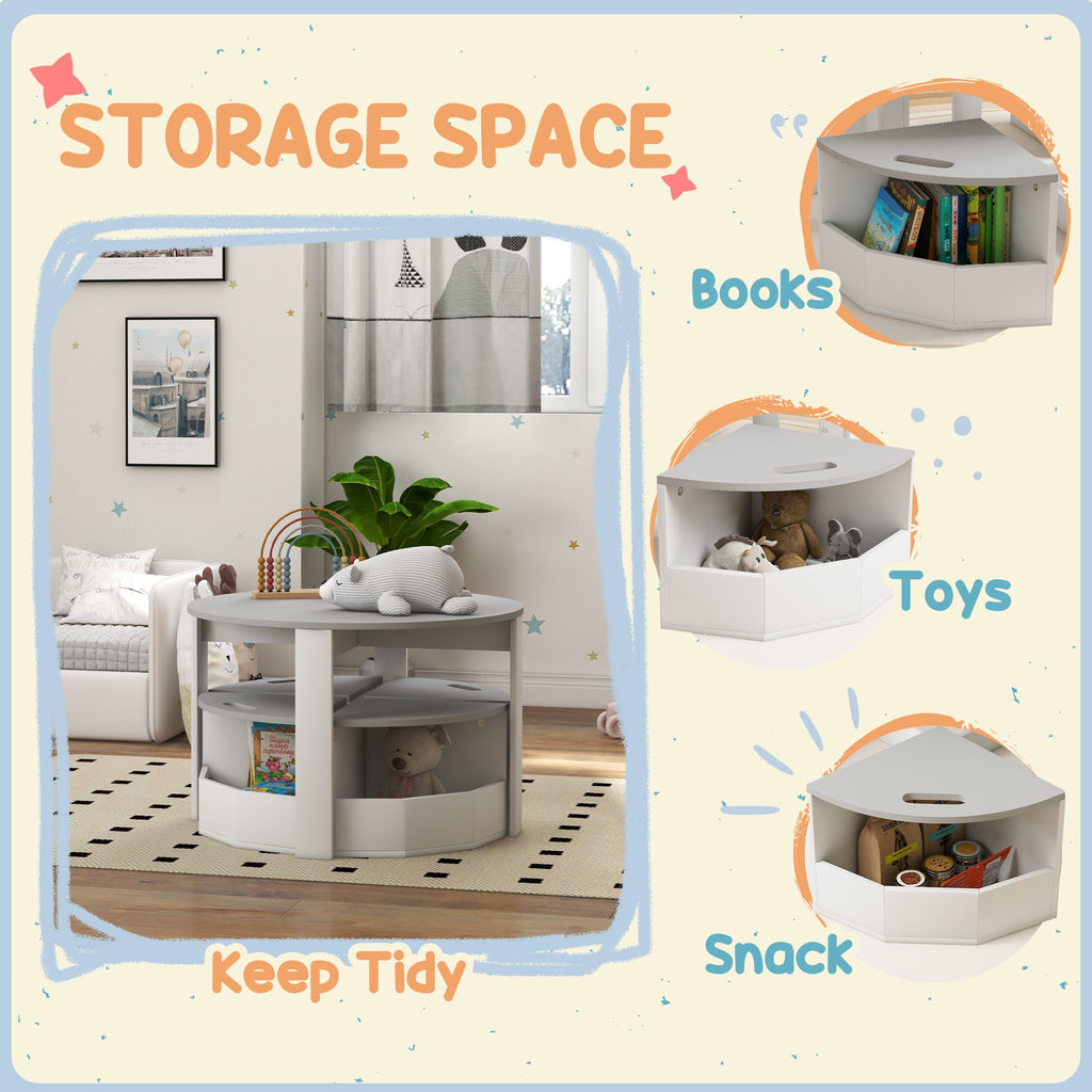 5-Piece Kids Table and Chairs Set w/ Storage for 3-8 Years Old-Grey