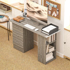 Computer Desk, Writing Table, PC Workstation with 3 Storage Shelves and Drawers, Silver Handle, for Home Office, Grey