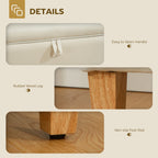 30L Linen Storage Ottoman Padded Footstool with Rubberwood Legs, Beige