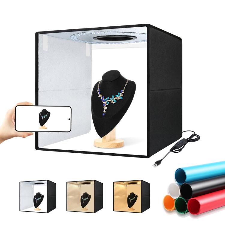 40cm Folding Portable Ring Light USB Photo Lighting Studio Shooting Tent Box with 6 x Color PVC Backdrops, Size: 40cm x 40cm x 40cm Default Title