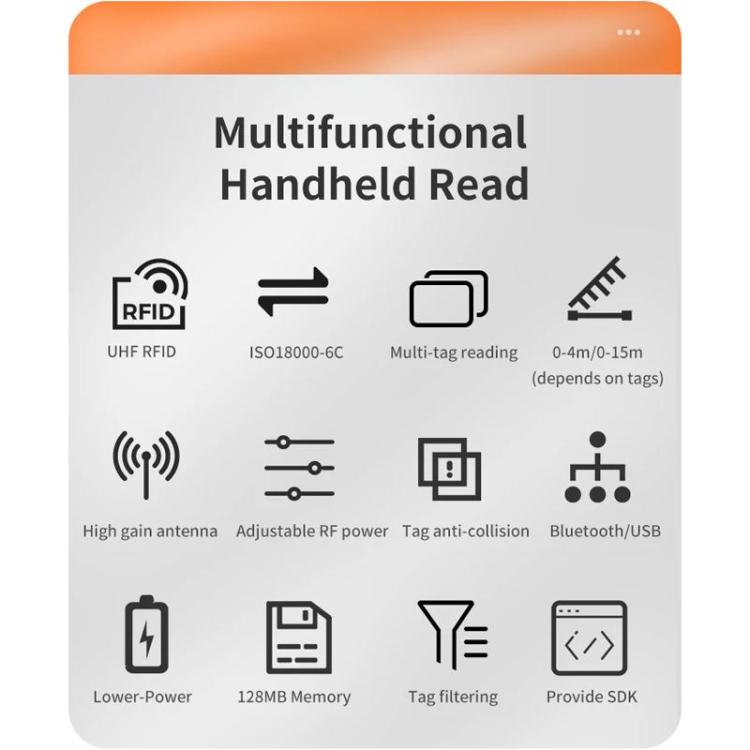 E710 Chip Long Range RFID UHF Portable Handheld Bluetooth Reader, Style: Enhanced + 2D Head, Enhanced + 2D Head, EU Plug, Enhanced + 2D Head, US Plug, Enhanced + 2D Head, UK Plug