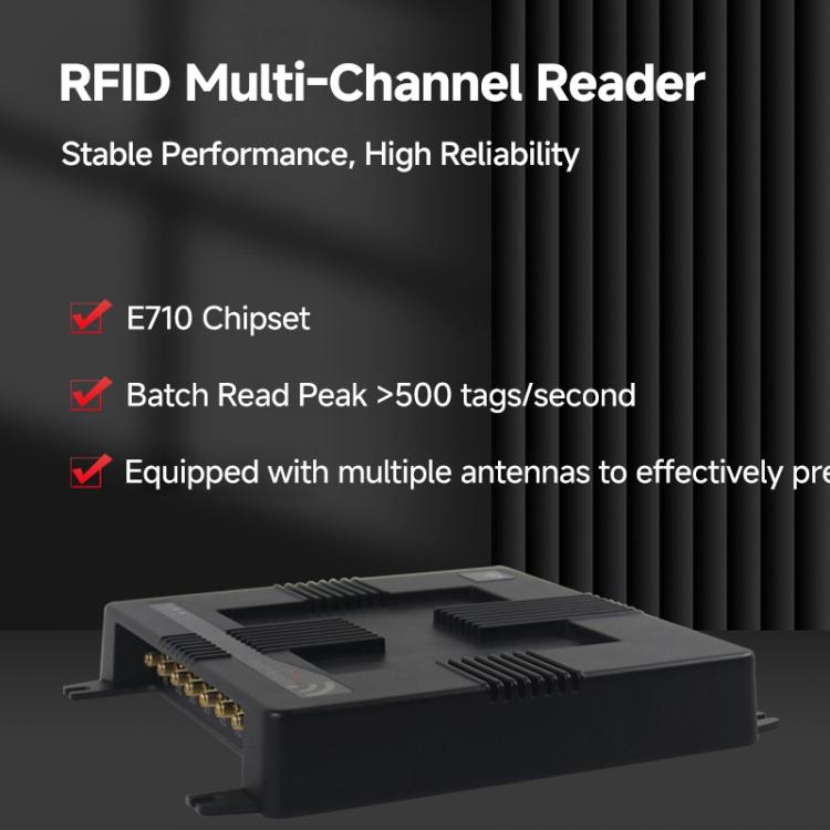 4-Channel RFID Reader / Writer with Impinj E710 Module, Fixed UHF Industrial Long-Range Reader for Warehouse Management, 4-Channel RFID Reader